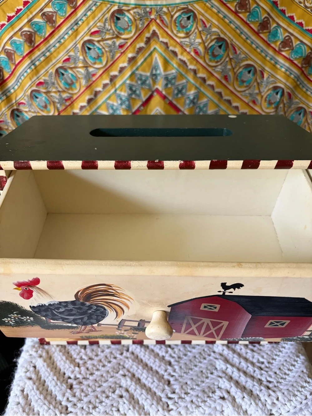 Hand-Painted Farmhouse Rooster Recipe Cabinet- Cream, Red, Black